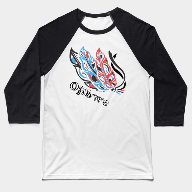 Triple Ojibwe Feathers Baseball T-Shirt by KendraHowland.Art.Scroll